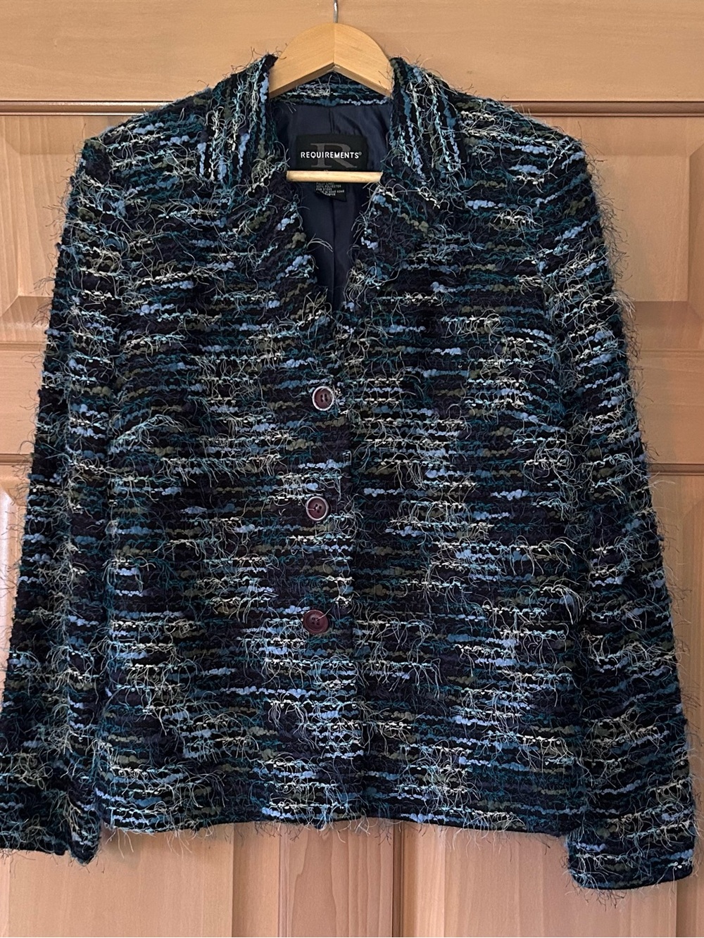 VTG 90s Requirements Novelty Tweed Jacket Blazer Blue Black Size 12 Grandmacore